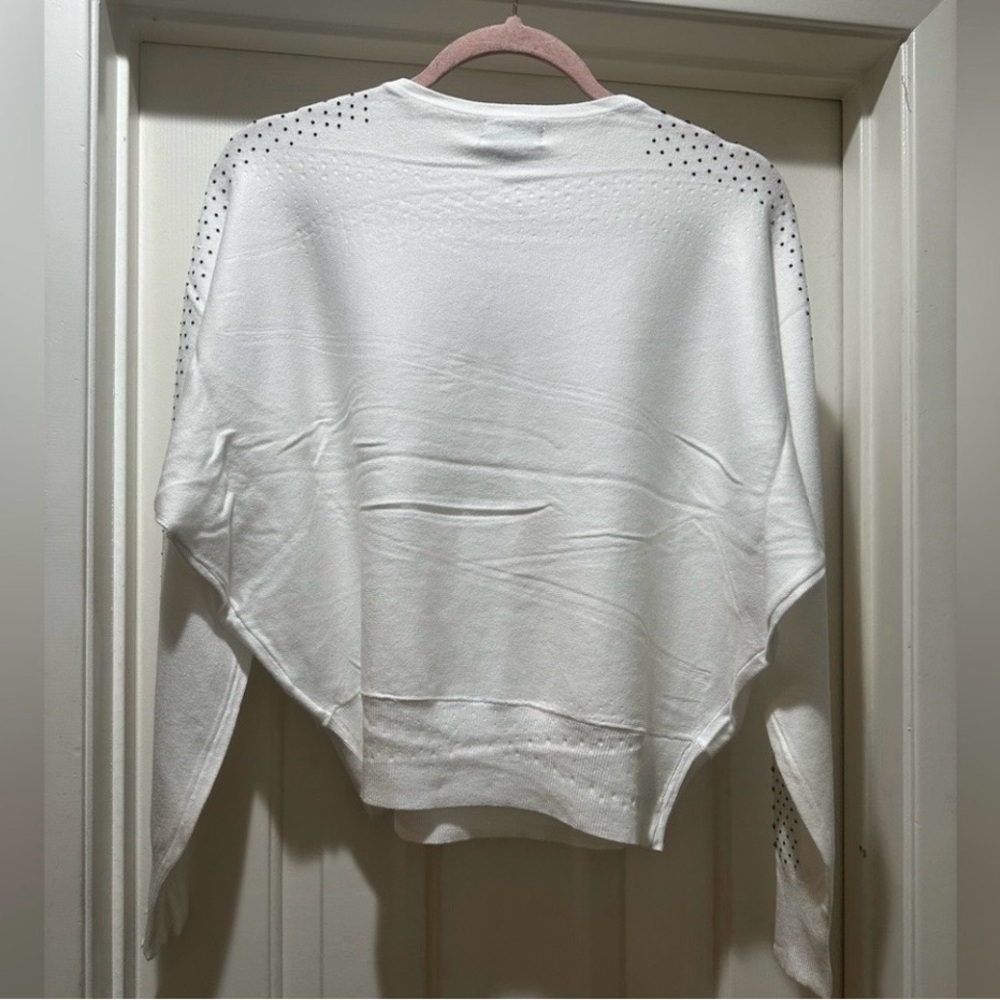 NWT Carmen Marc Valvo White Sweater with Silver Stud Accents - Picture 3 of 7